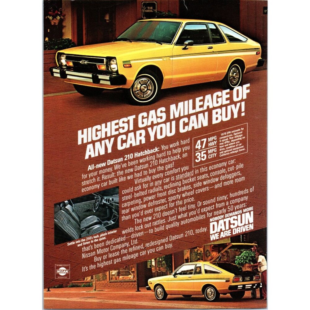 1979 Datsun 210 Hatchback Vintage Print Ad Downtown Shopping Nursery Wall Art